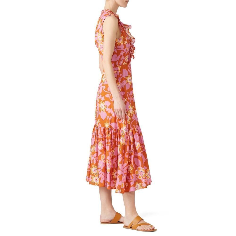 Warm Sierra Midi Dress Women's Size 1 Pink Orange Floral Ruffle Sleeveless RTR - Picture 14 of 15